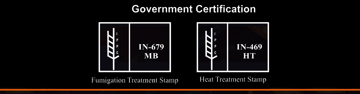 Government fumigation stamp IN-679 MB and heat treatment stamp IN-469 HT